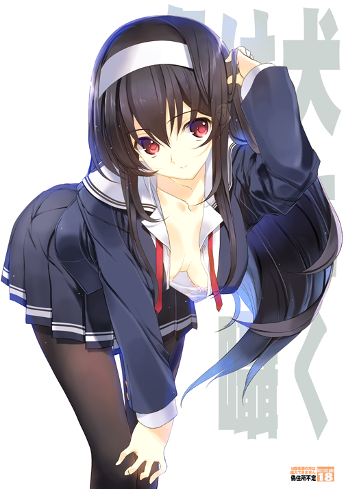 bent_over black_hair hairband kasumigaoka_utaha long_hair nakamura_takeshi pantyhose red_eyes saenai_heroine_no_sodatekata school_uniform serafuku skirt