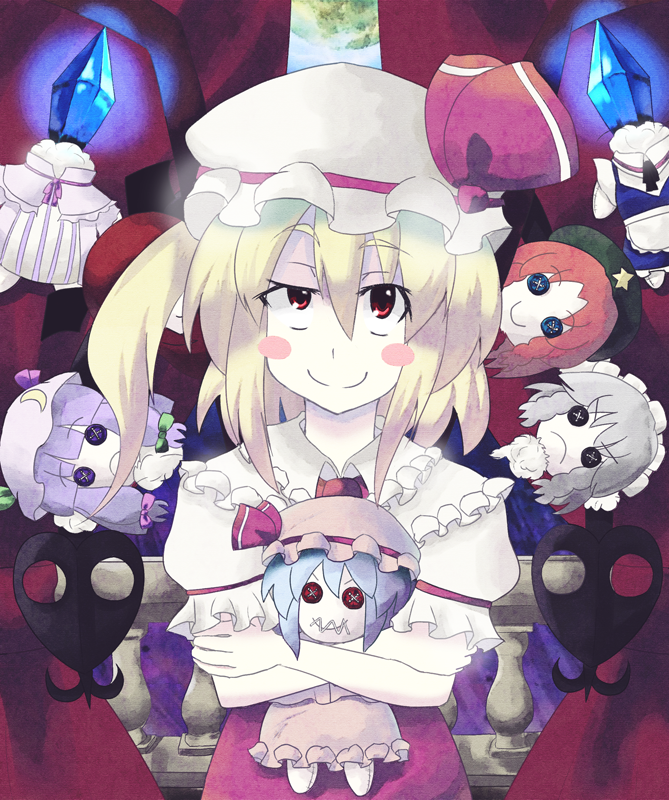 blonde_hair blue_hair blush_stickers braid button_eyes character_doll doll flandre_scarlet hat hong_meiling izayoi_sakuya koakuma long_hair masara patchouli_knowledge ponytail purple_hair red_eyes red_hair redhead remilia_scarlet short_hair side_ponytail silver_hair solo the_embodiment_of_scarlet_devil touhou twin_braids wings