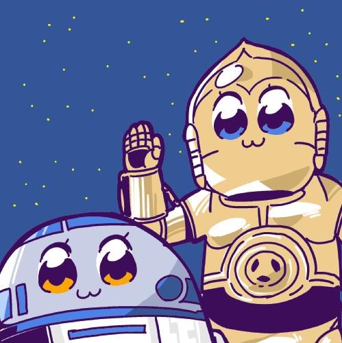 :3 bkub c-3po looking_at_viewer pipimi poptepipic popuko r2-d2 sky star_(sky) star_wars starry_sky