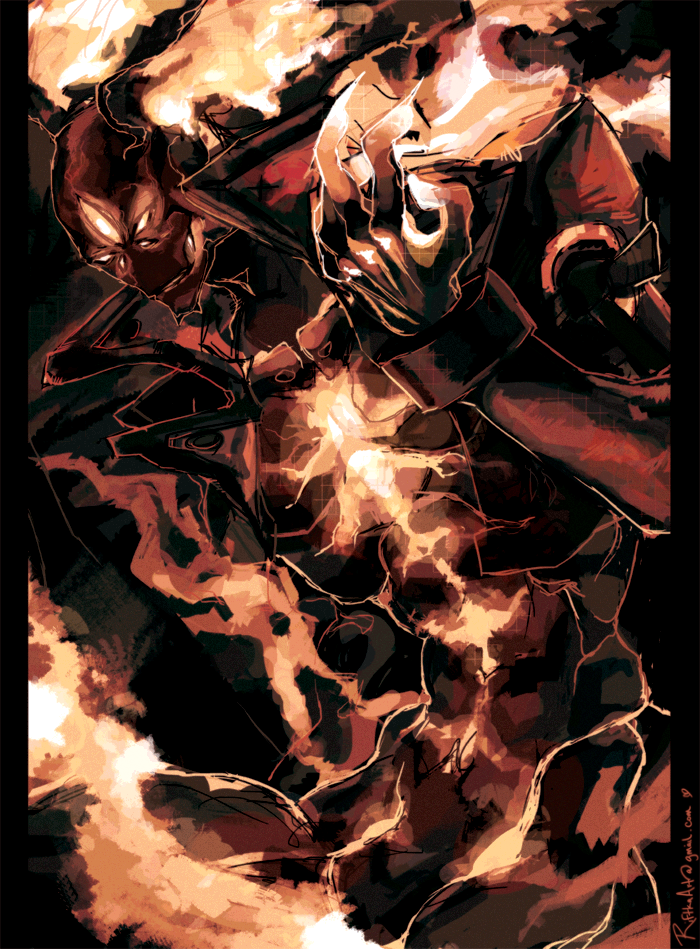 1boy dark_persona dragon_install fire glowing guilty_gear manly riftka sol_badguy solo spoilers