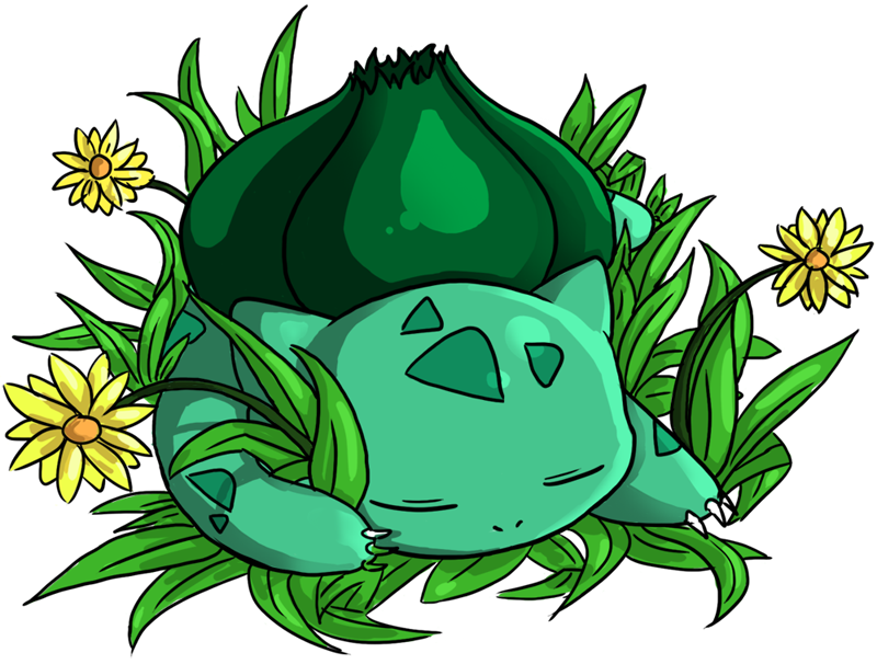 bulbasaur closed_eyes flower jessica_chen_pei_ling no_humans pokemon pokemon_(creature) simple_background sleeping solo white_background