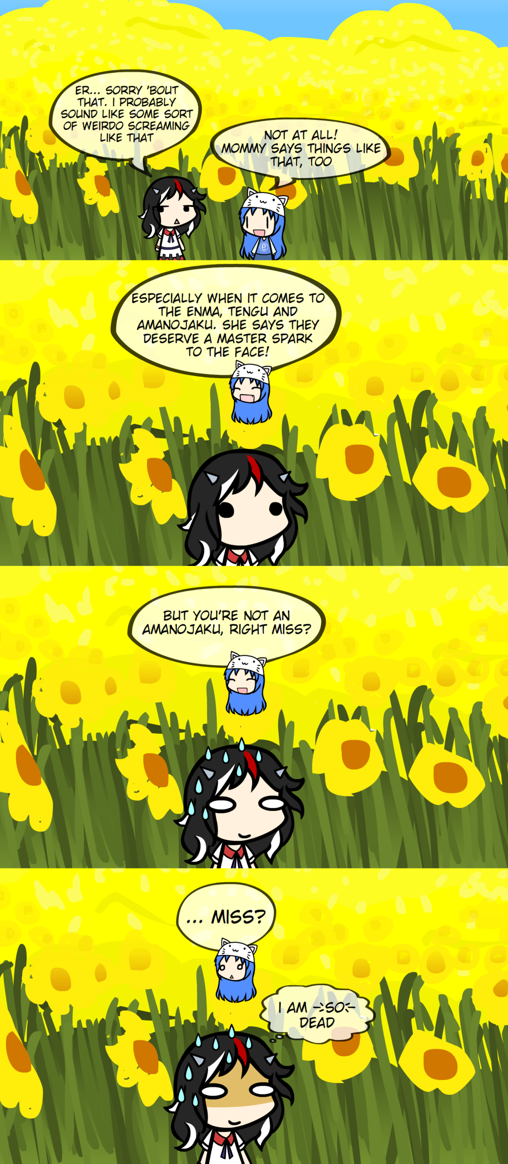 2girls amewara_noriko chibi comic english kijin_seija original scared sunflower sweat_drop tobiobito4ever_(thegapyoukai) touhou walfas white_flower_of_summer