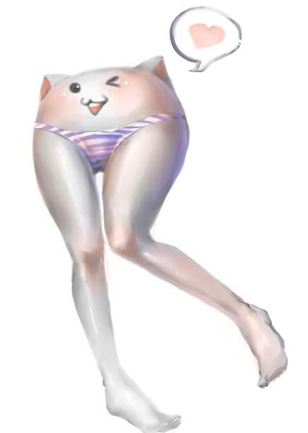 :3 animal_ears bbn cat_(battle_cats) cat_ears heart knees_together_feet_apart legs no_humans nyanko_daisensou one_eye_closed panties panties_cat smile spoken_heart striped striped_panties underwear what white_background white_skin