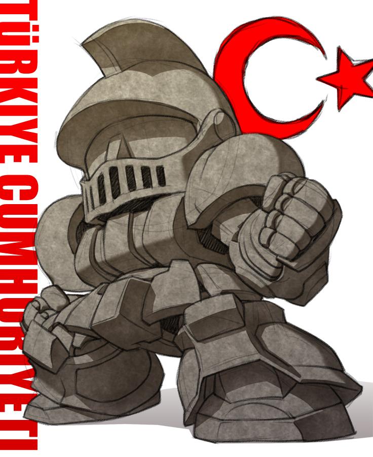 chibi clenched_hand mecha no_humans shadow statue susagane turkish_flag
