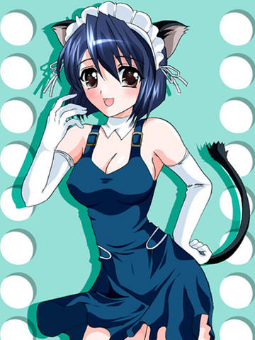 blue_hair bow brown_eyes catgirl dress gloves maid nekomimi sanada short_hair ufo_princess_valkyrie uniform