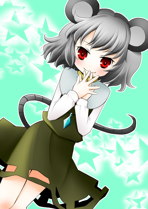 grey_hair jewelry miyata_waltz mouse_ears mouse_tail nazrin pendant red_eyes short_hair tail touhou