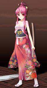 girl katana kimoni pink_hair pink_haired red_eyes samurai teen