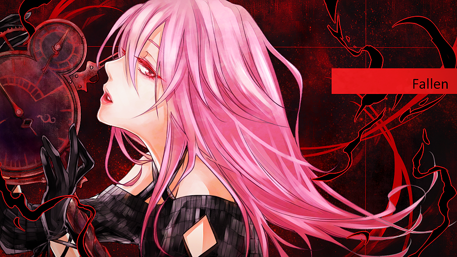 1girl bare_shoulders breasts gloves guilty_crown hair_ornament hairclip long_hair looking_at_viewer open_mouth pink_hair psycho-pass red_eyes solo twintails yoma yuzuriha_inori