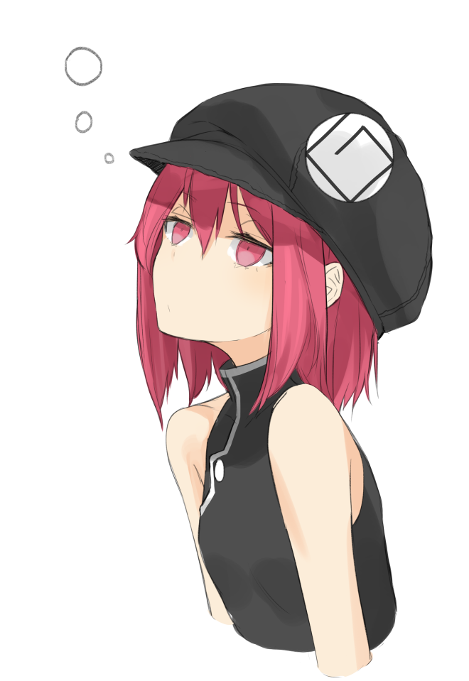 1girl ariaria_(netsuki) bare_shoulders dazed hat miruto_netsuki original pink_eyes pink_hair short_hair simple_background sleeveless solo white_background