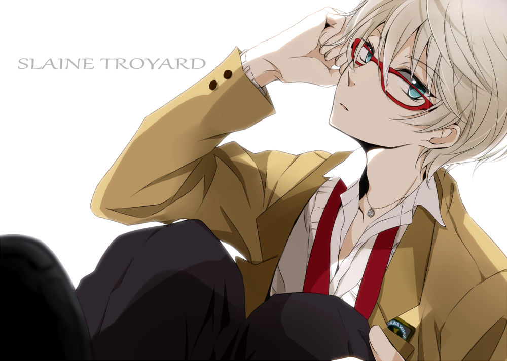 1boy aldnoah.zero bespectacled blonde_hair blue_eyes character_name glasses school_uniform silver_hair slaine_troyard solo tsukimori_usako