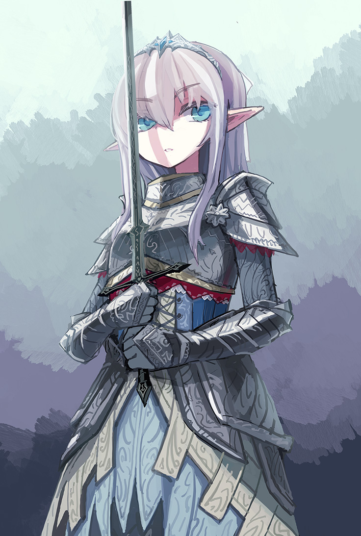 armor dragon_girl kuryuu_kohaku noconol pointy_ears sword weapon