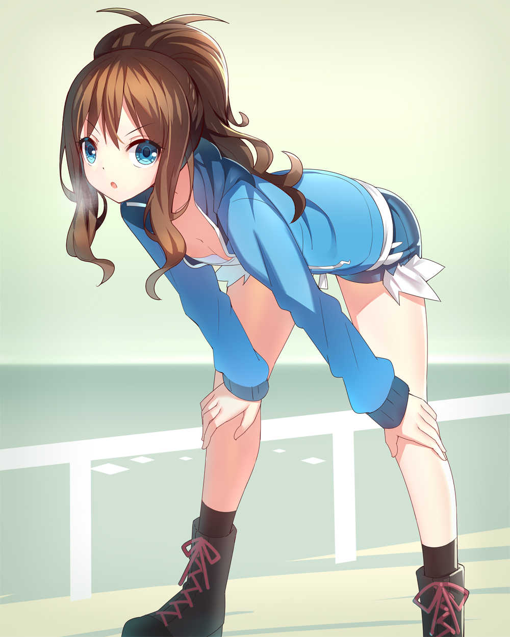 1girl blue_eyes brown_hair downblouse highres looking_at_viewer pokemon pokemon_(game) pokemon_bw ponytail ririko_(zhuoyandesailaer) solo touko_(pokemon)