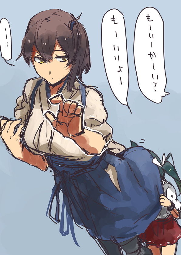 brown_hair kaga_(kantai_collection) kantai_collection multiple_girls side_ponytail skirt translation_request under_skirt younger zakiza03 zuikaku_(kantai_collection)