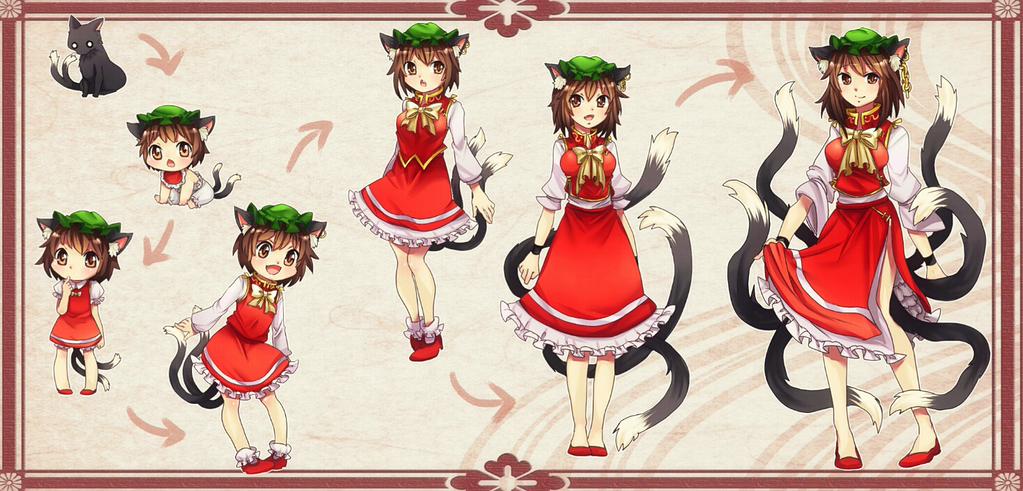 1girl animal_ears armband ascot baby bib blush bow breasts brown_eyes brown_hair cat_ears cat_tail chen chen_(cat) commentary_request diaper earrings evolution finger_in_mouth frame frilled_legwear frilled_skirt frills green_hat high_heels ibarashiro_natou jewelry legs long_hair long_skirt long_sleeves multiple_tails nekomata no_legwear older open_mouth pigeon-toed red_shoes shoes short_hair short_sleeves side_slit sitting skirt skirt_hold smile socks standing tail thighs touhou two_tails vest wrist_cuffs younger