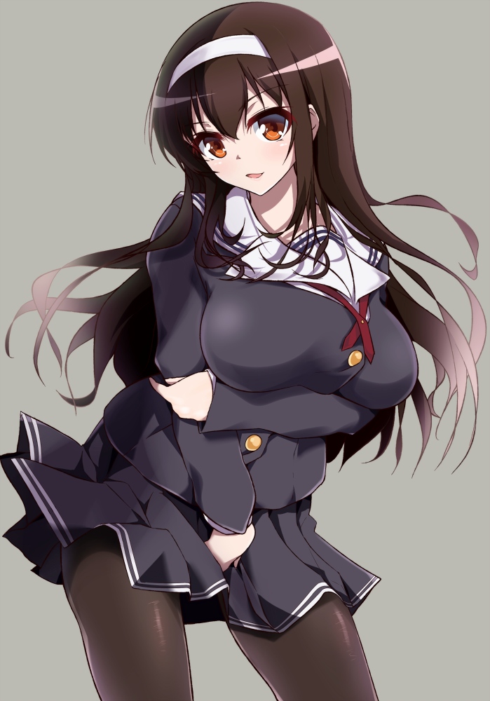 1girl black_hair hairband kasumigaoka_utaha long_hair nonohachi pantyhose red_eyes saenai_heroine_no_sodatekata school_uniform