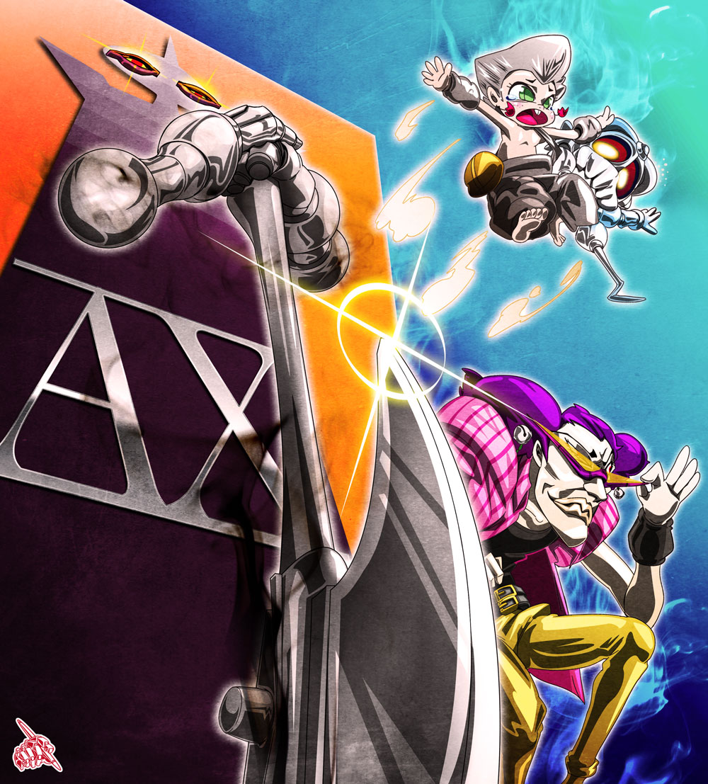 3boys age_regression alessi axe jean_pierre_polnareff jojo_no_kimyou_na_bouken multiple_boys sethan_(stand) silver_chariot stand_(jojo) uc-lab weapon younger