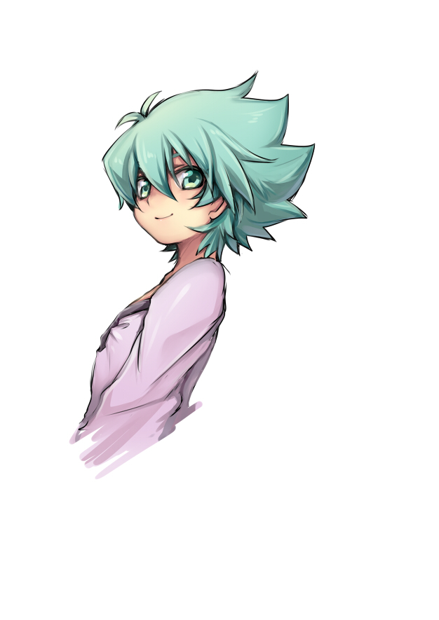 1boy green_eyes green_hair johan_andersen male_focus short_hair smile tobi_(one) upper_body white_background yuu-gi-ou yuu-gi-ou_gx