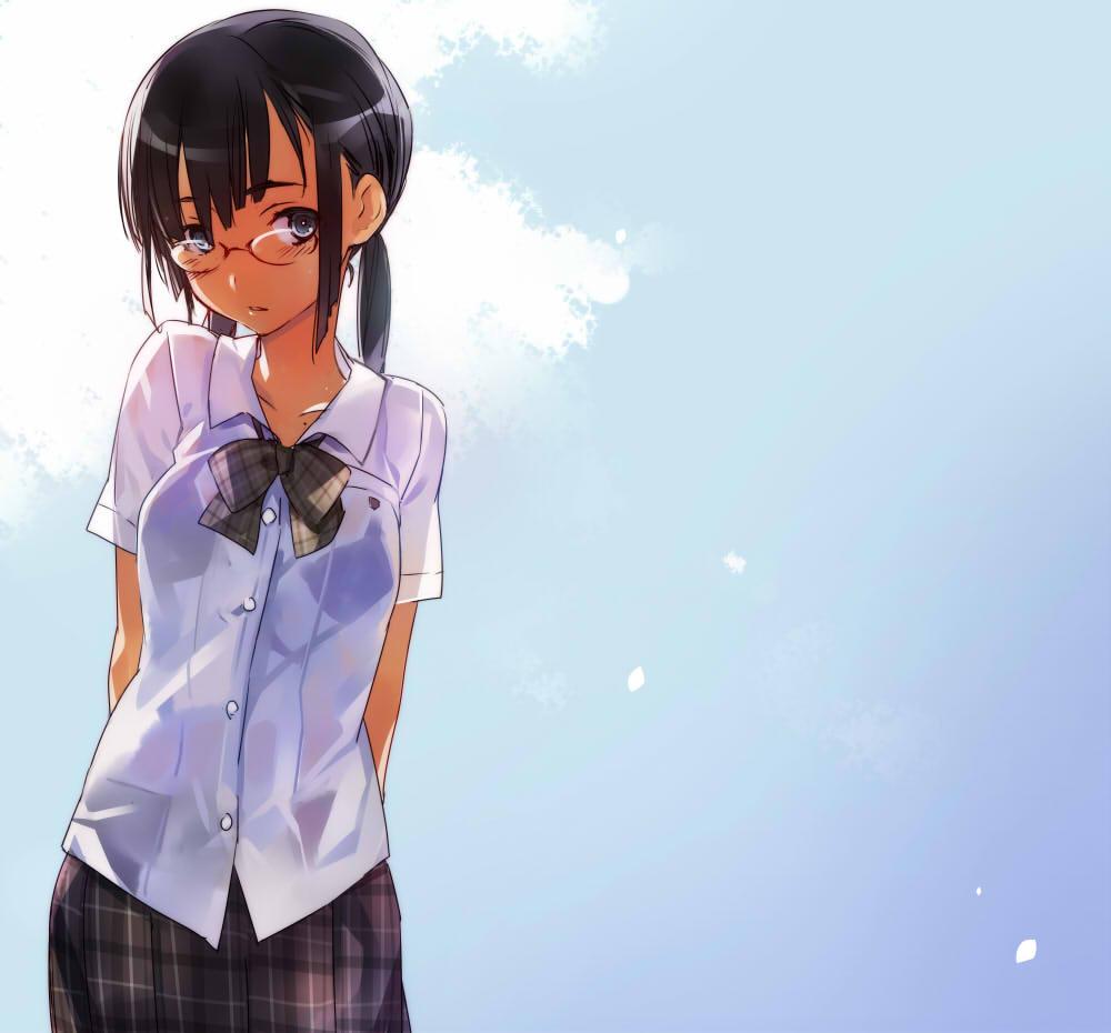 bunbun glasses low_twintails original school_uniform twintails