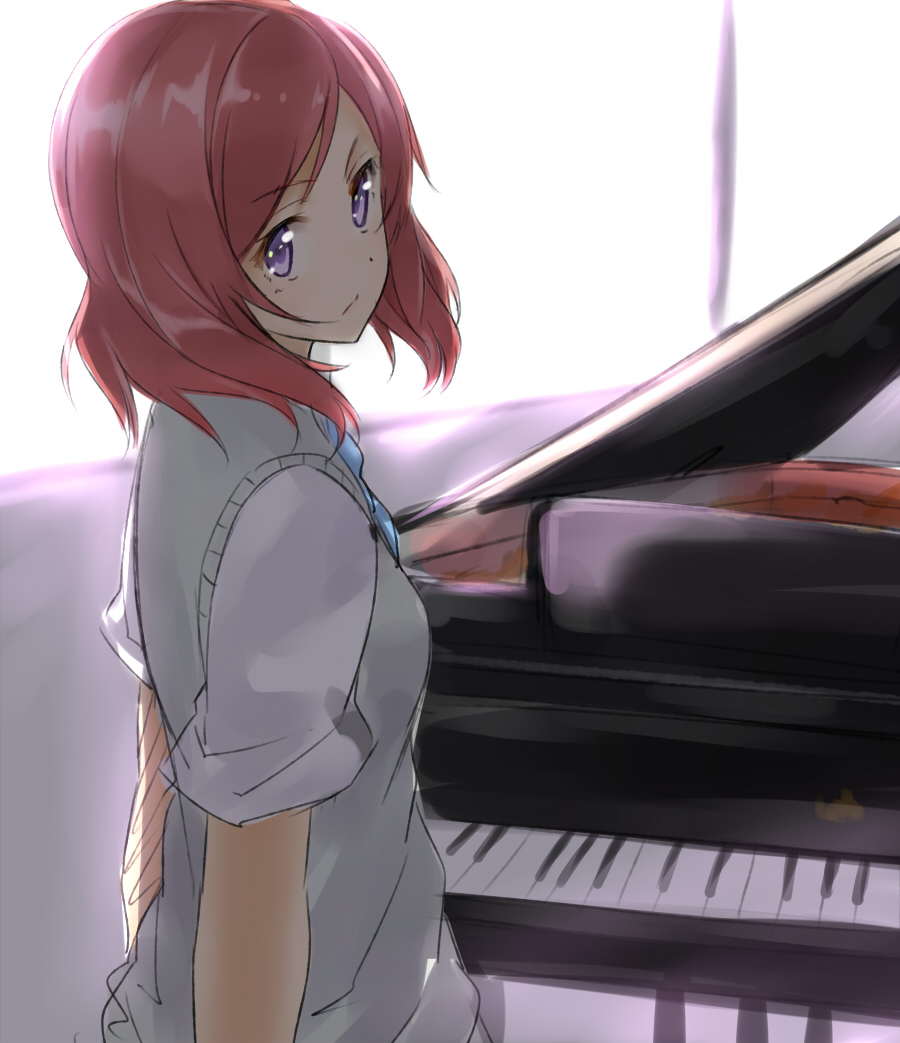 1girl instrument isshiki_(ffmania7) looking_back love_live!_school_idol_project nishikino_maki piano redhead school_uniform short_hair solo violet_eyes