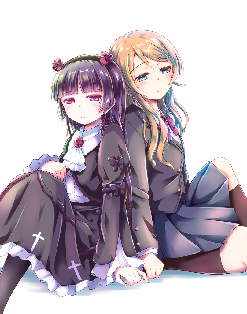 2girls black_hair blue_eyes dress gokou_ruri gothic_lolita herunin kousaka_kirino lolita_fashion long_hair multiple_girls orange_hair ore_no_imouto_ga_konna_ni_kawaii_wake_ga_nai red_eyes school_uniform