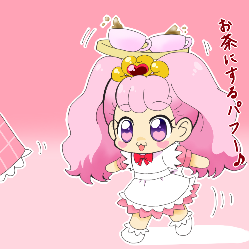 apron go!_princess_precure haruno_haruka hinata_(artist) personification pink_hair precure puff_(go!_princess_precure)