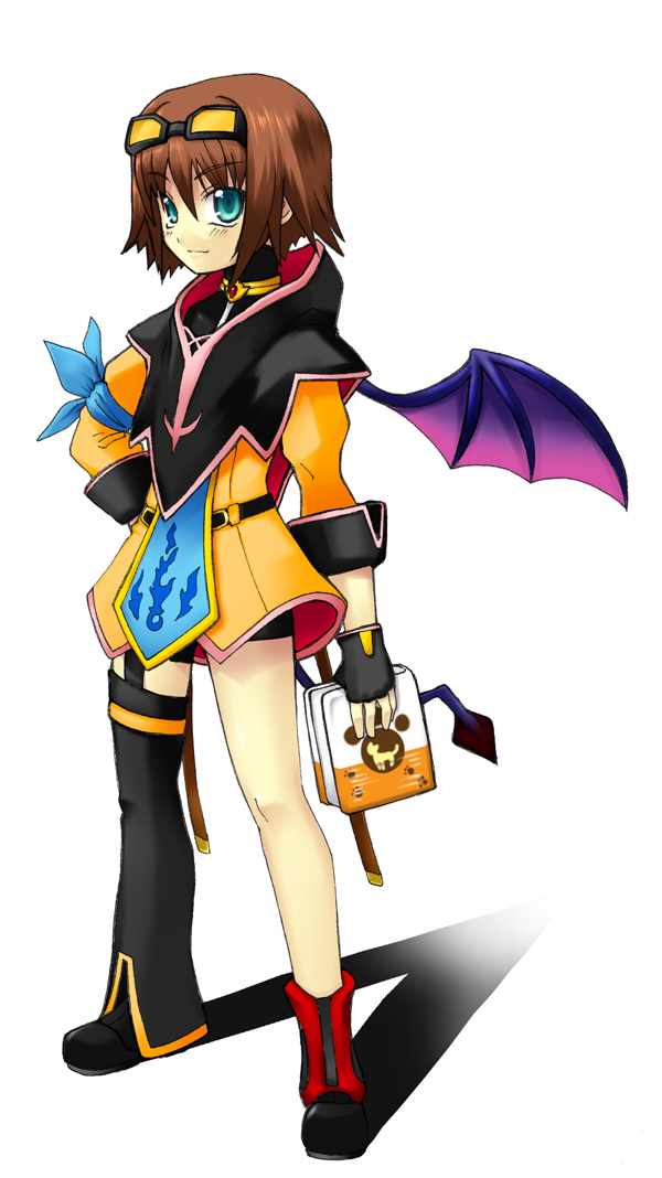 alternate_costume armband bob_cut book brown_hair demon_tail goggles rita_mordio short_hair tail tales_of_(series) tales_of_vesperia wazuka_(120417) wings