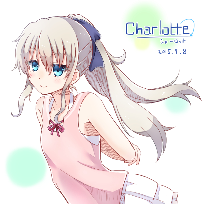 blue_eyes blush charlotte_(anime) dress long_hair ponytail tomori_nao white_hair