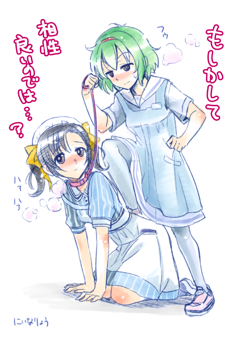 blush hakuisei_ren'ai_shoukougun multiple_girls niina_ryou nurse short_hair tagme translation_request uniform yuri