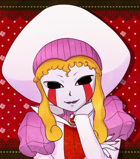 1boy androgynous bangs big_hat bishounen black_eyes blue_skin brooch closed_mouth curly_hair demon demon_boy eyebrows facial_mark gem hat headdress jewelry juliet_sleeves konjiki_no_gash!! large_hat lips lipstick long_hair long_nails long_sleeves looking_at_viewer male male_focus multiple_sleeves orange_hair pillow_hat popped_collar puffy_sleeves purple_hat purple_lips purple_lipstick purple_skin red_background red_nails ribbed_turtleneck robe sharp_nails short_bangs short_eyebrows short_over_long_sleeves simple_background smile solo thick_lips turtleneck upper_body wavy_hair white_hat white_robe zofis