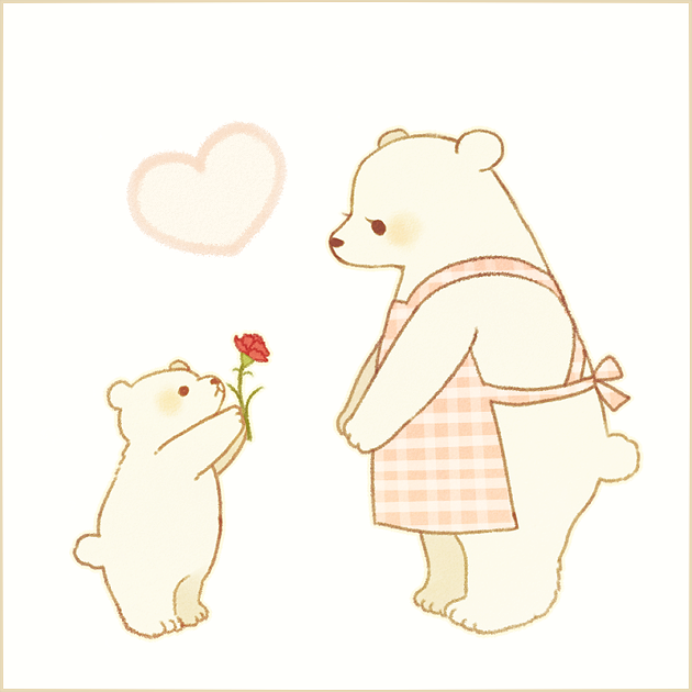 apron ayu_(mog) flower full_body giving height_difference mother's_day mother_and_child no_humans original polar_bear profile rose simple_background standing unmoving_pattern