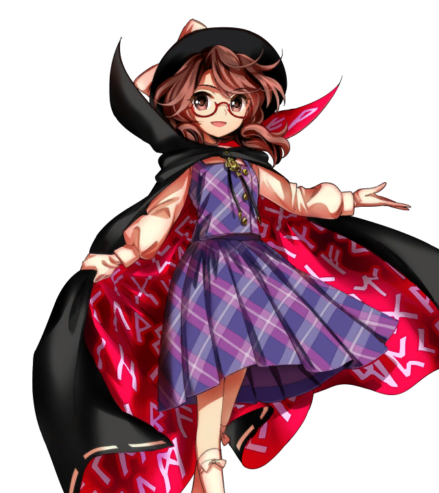 1girl bow brown_eyes brown_hair cape glasses harukawa_moe hat hat_bow long_sleeves looking_at_viewer official_art open_mouth plaid plaid_shirt plaid_skirt shirt short_hair skirt socks solo touhou twintails urban_legend_in_limbo usami_sumireko