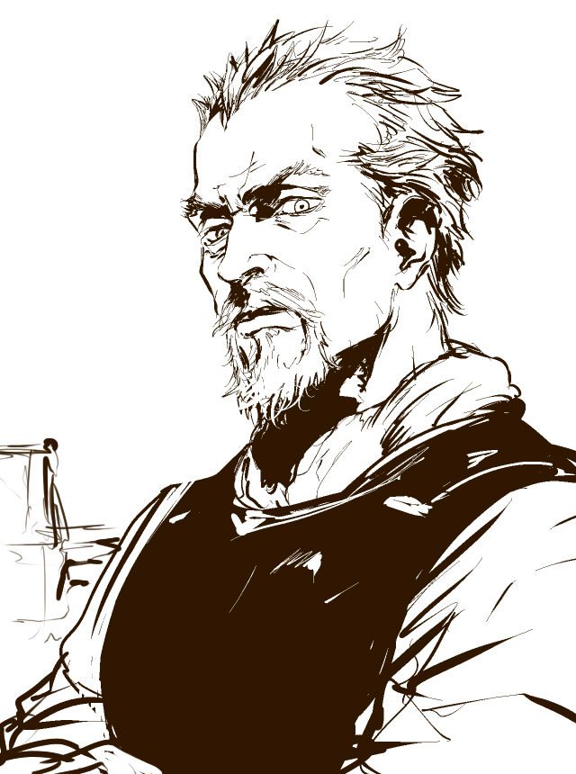 1boy armor askeladd beard breastplate eyebrows facial_hair lineart looking_at_viewer male_focus nose portrait short_hair soft_men viking vinland_saga