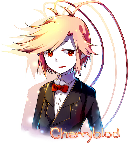 1boy bangs bowtie character_name cherryblod formal mary_(14476764) oounabara_to_wadanohara open_mouth payot pink_hair red_eyes shadow solo suit swept_bangs upper_body