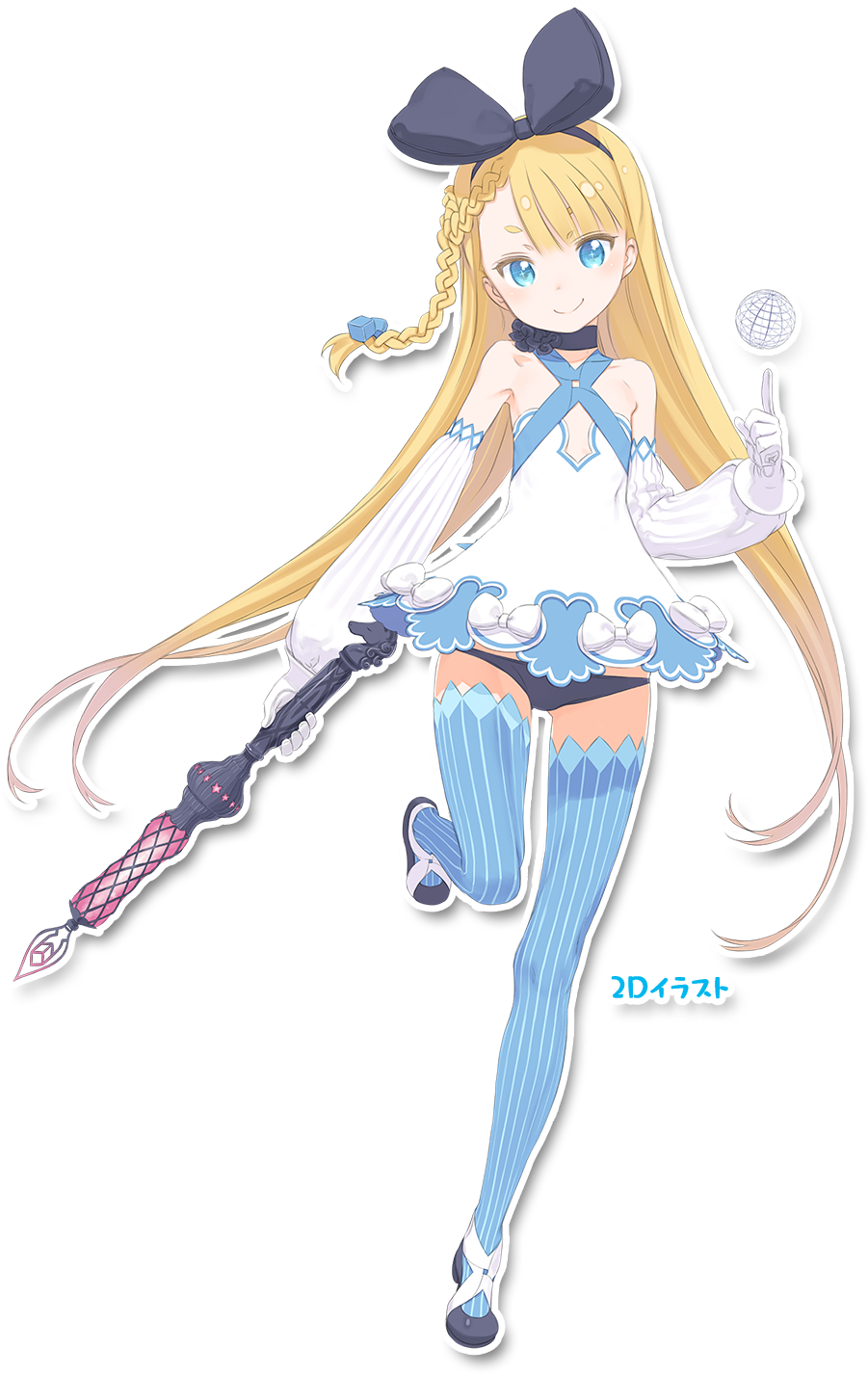 1girl alicia_solid blonde_hair blue_eyes blue_legwear bow braid choker elbow_gloves flat_chest gloves hair_bow highres long_hair niconi_solid niconico official_art panties single_braid smile striped striped_legwear thigh-highs underwear very_long_hair