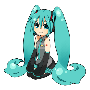 animated animated_gif aqua_eyes aqua_hair detached_sleeves gif hatsune_miku headphones headset long_hair lowres mochi_(piapro) seiza simple_background sitting skirt thigh-highs thighhighs twintails very_long_hair vocaloid
