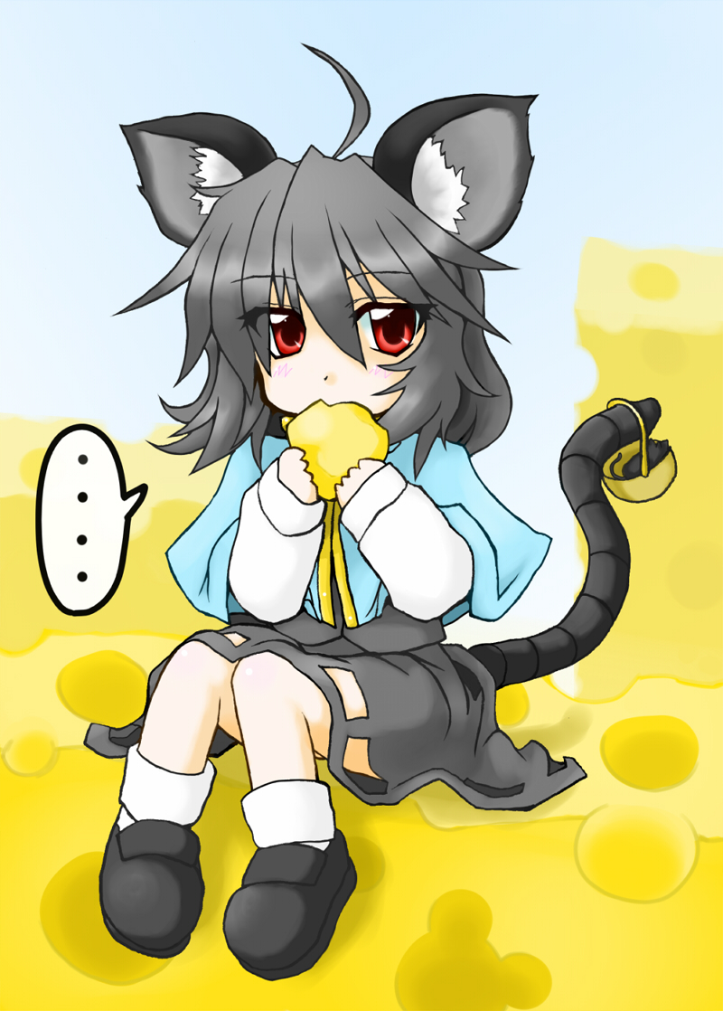 basket black_hair cheese eku mouse mouse_ears mouse_tail nazrin red_eyes tail touhou