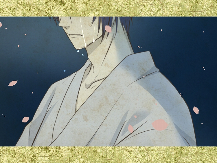 1boy blue_hair japanese_clothes mikazuki_munechika short_hair solo tears touken_ranbu yomoyama_(toirets)