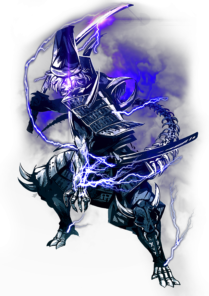 1boy alpha_transparency artist_request enemy_tachi full_body glowing glowing_eye grin hair_over_one_eye hat historical_revisionist katana kusazuri male_focus official_art sheath short_hair simple_background skeleton skull smile sode solo standing sword touken_ranbu transparent_background weapon