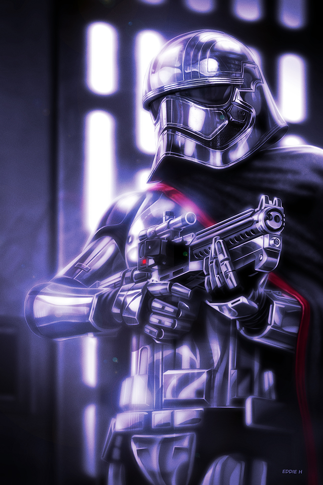 1girl armor cape captain_phasma eddie_holly energy_gun galactic_empire helmet science_fiction signature spoilers star_wars stormtrooper weapon