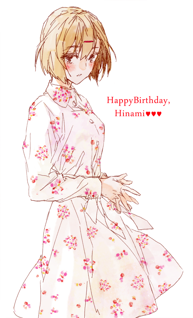 1girl brown_hair buttons character_name floral_print fueguchi_hinami happy_birthday heart long_sleeves nazu older short_hair solo tokyo_ghoul tokyo_ghoul:re