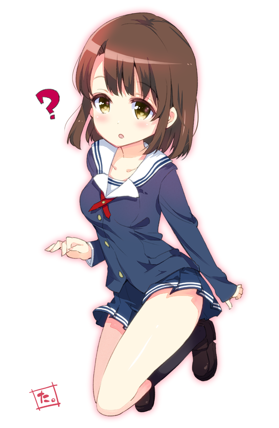 1girl ? brown_hair commentary_request katou_megumi long_sleeves navy_blue_legwear saenai_heroine_no_sodatekata school_uniform shoes short_hair skirt socks solo takasaki_yuuki white_background yellow_eyes