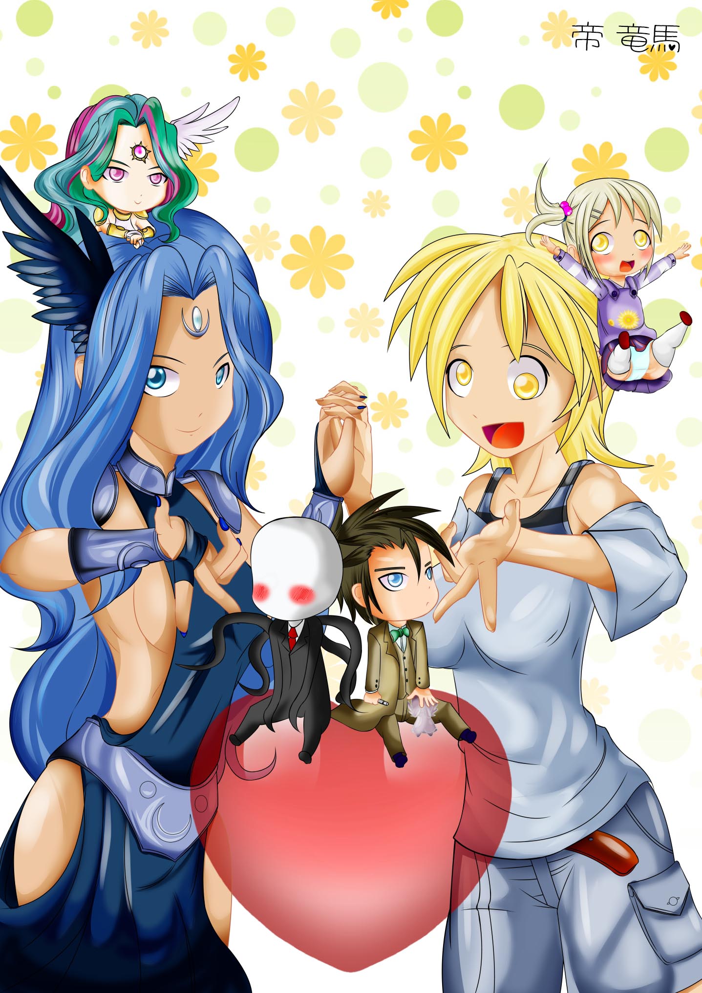 chibi derpy_hooves dr_who flower heart highres princess_celestia princess_luna ryōma_mikado slender_man