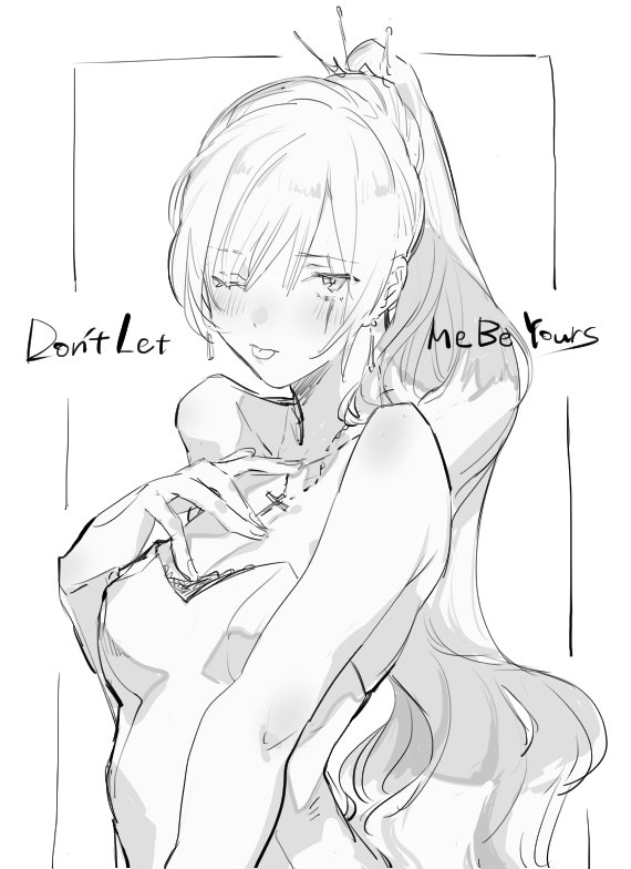 1girl commentary_request dress earrings english jewelry one_eye_closed rosary rwby scar scar_across_eye solo strapless strapless_dress tongue tongue_out weiss_schnee
