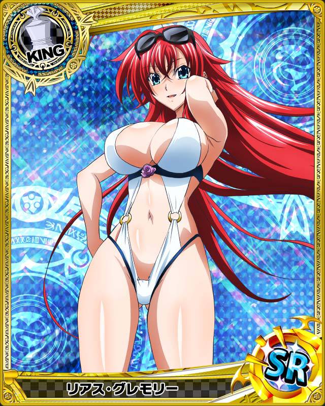 1girl ahoge artist_request blue_eyes card_(medium) character_name chess_piece high_school_dxd king_(chess) long_hair official_art redhead rias_gremory solo swimsuit trading_cards very_long_hair