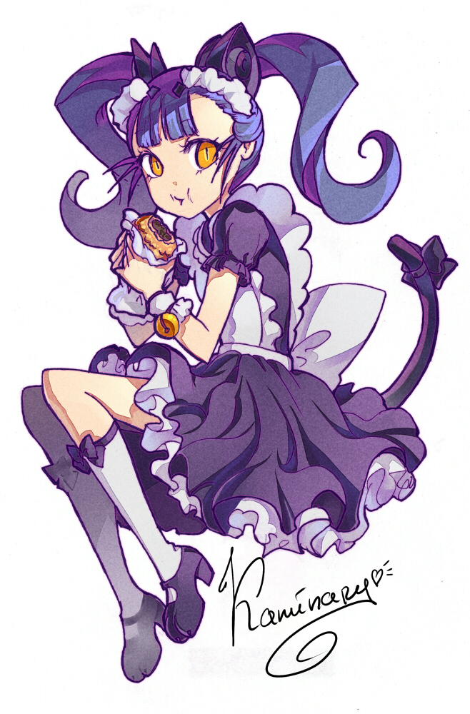 1girl animal_ears black_hair cat_ears cat_tail kaminary long_hair maid original slit_pupils solo tail twintails yellow_eyes