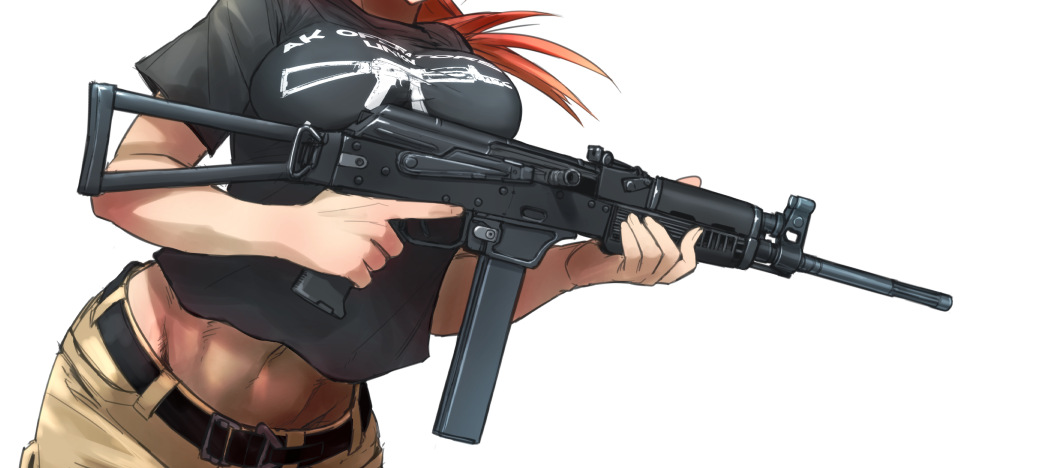 1girl akx-9 didloaded gun handgun orange_hair original simple_background solo trigger_discipline weapon