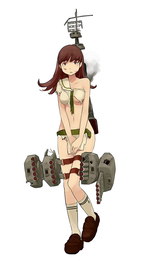 &gt;:o 1girl :o breasts brown_eyes brown_hair covering covering_crotch damaged full_body kantai_collection long_hair looking_at_viewer machinery official_art ooi_(kantai_collection) pleated_skirt remodel_(kantai_collection) school_uniform serafuku shibafu_(glock23) short_sleeves skirt solo tears torn_clothes transparent_background under_boob
