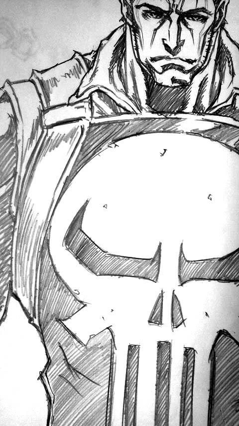 1boy graphite_(medium) marvel minowa_yutaka monochrome punisher sketch skull traditional_media
