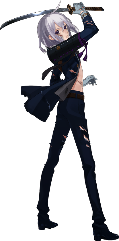1boy armor from_behind full_body gloves honebami_toushirou japanese_armor katana looking_back male_focus military military_uniform official_art open_clothes short_hair simple_background sode solo standing sword tndkworks torn_clothes touken_ranbu transparent_background uniform violet_eyes weapon