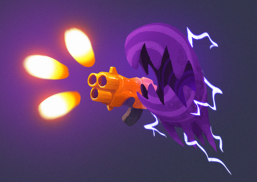 alternate_costume electricity gun horror_(nuclear_throne) justin_chan no_humans nuclear_throne official_art open_mouth solo weapon